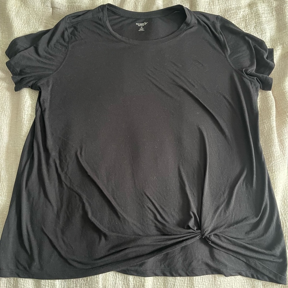 Old Navy Active Black Short Sleeve Knot Front Top XXL Tall